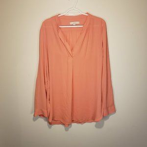 Loft Peach split neck silk top